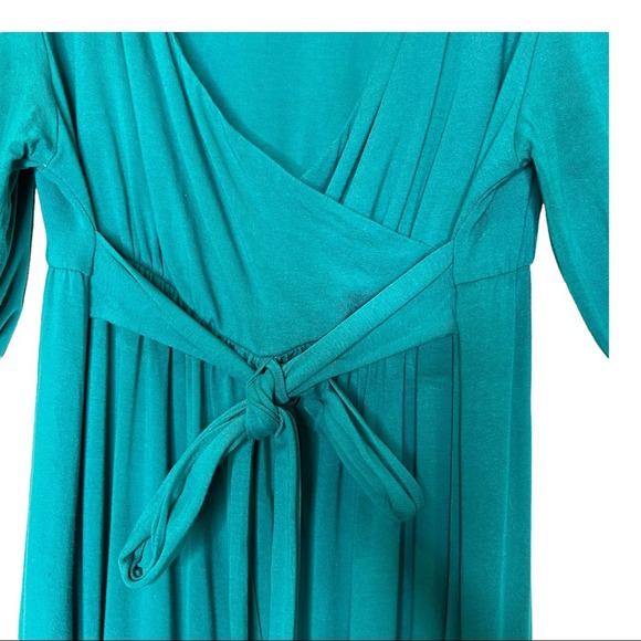Olivia Harper Teal Milly Faux Wrap 3/4 Sleeve Dress Midi Dress 1X - Picture 3 of 6